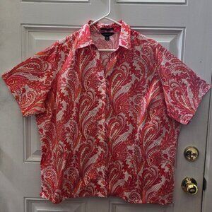LANDS’ END Women's Orange Paisley Blouse Size 24W no iron